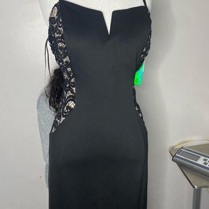 BCX Women's Embroidered Spaghetti Strap Maxi  Formal  Dress Blk Size 13 NWT